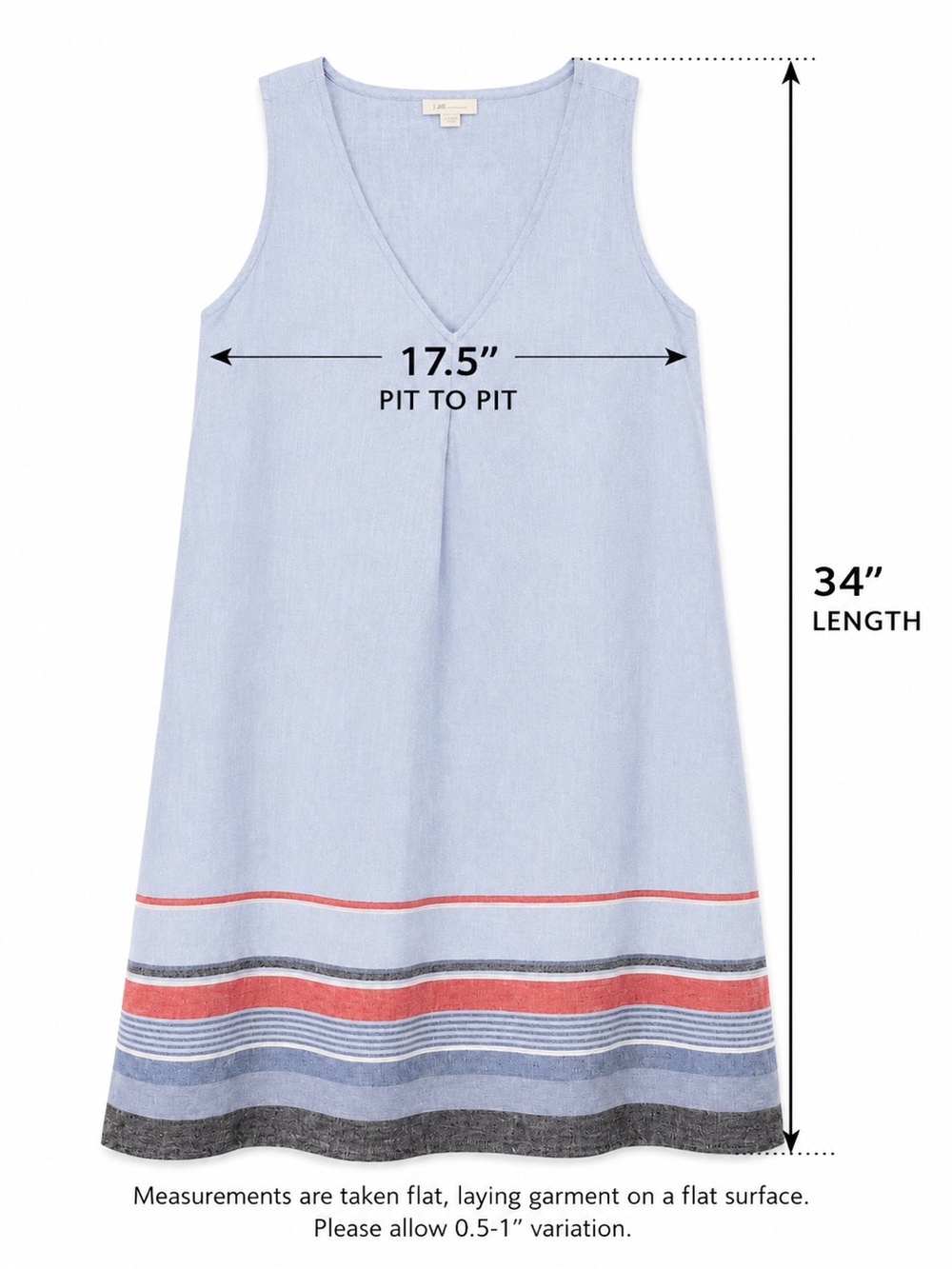 J Jill Love Linen Dress Petite Small Blue Sleeveless Stripe Hem 100% Linen - Picture 4 of 9